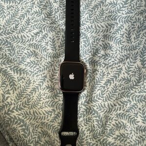 Apple Smartwatch with Black Band and Silver Case